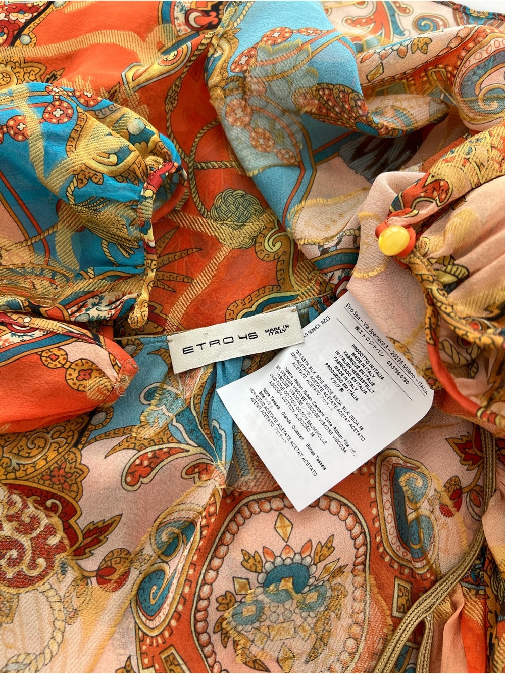 ETRO ORANGE MULTI FLORAL SILK TOP SIZE IT 46 / US 12 NWOTS! - Picture 15 of 16